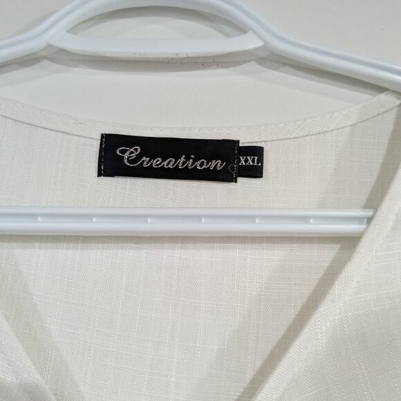 Creation Linen Blend High Low Top with Ruffle Trim White Size XXL - Picture 2 of 5
